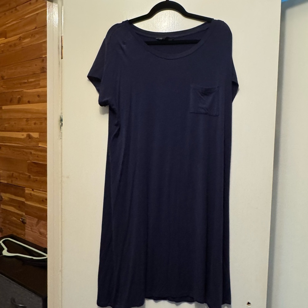 Navy Blue T-Shirt Dress with Pocket